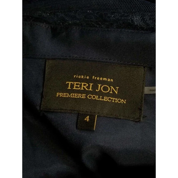 $1980 Rickie Freeman For Teri Jon Premier Women Blue Lace Gown Dress Size 4 - Picture 3 of 4